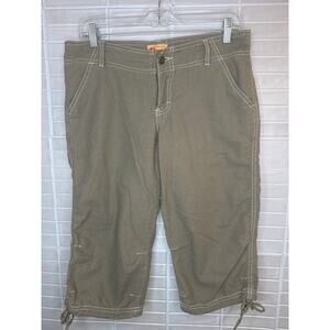TwoTwentyTwo Capri Pants Size 28 Linen Cotton Blend Adjustable Hem Casual Khaki
